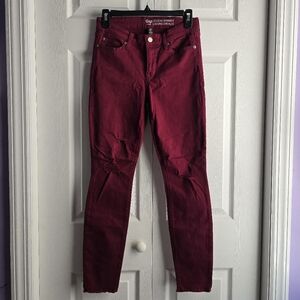 GAP Women's Burgundy Ripped Legging Skimmer Cheville Jeans Size 25 Length 35in